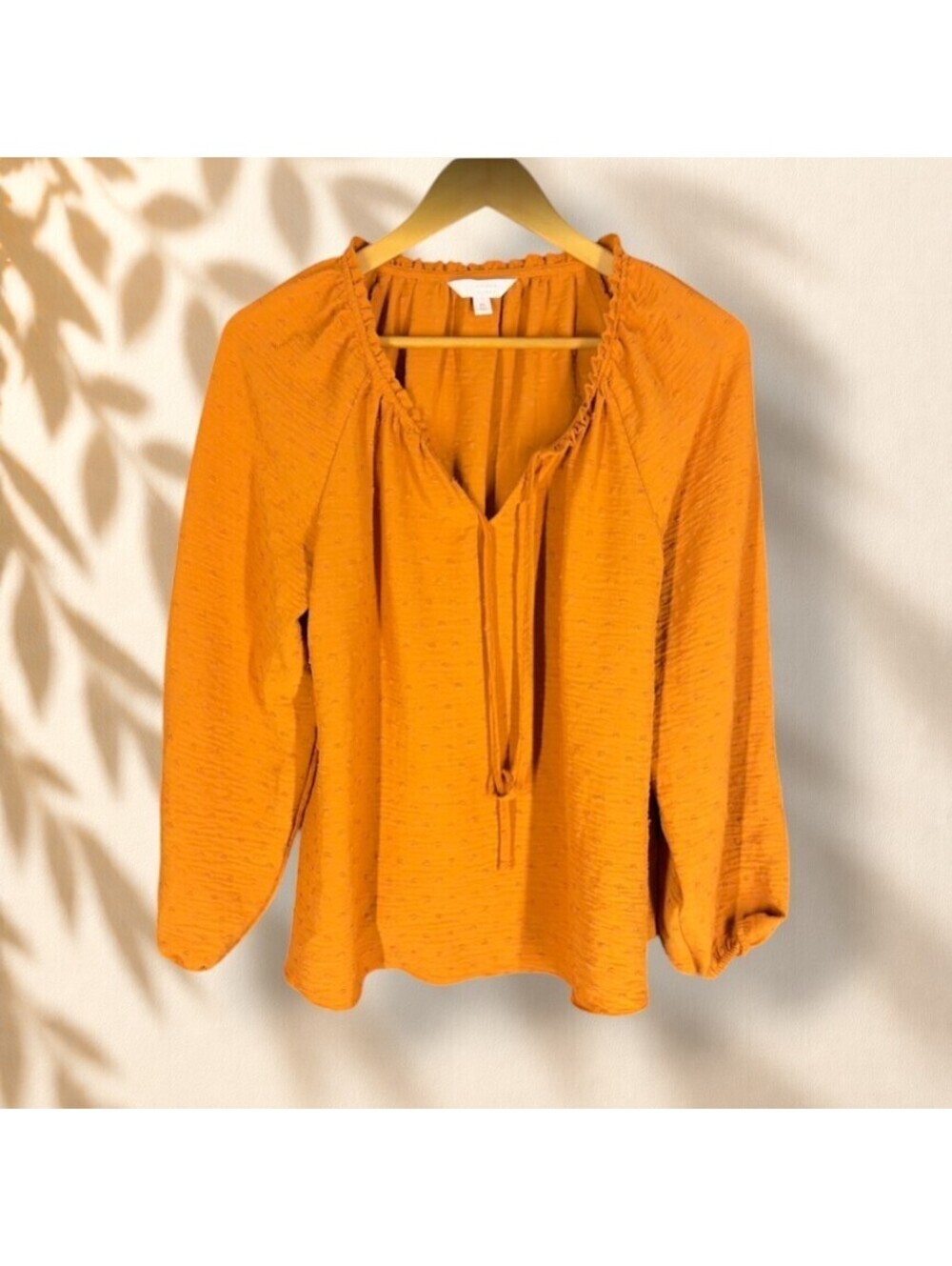LC Lauren Conrad Blouse Women M Medium Orange Embroidered Tasseled V-Neck Casual